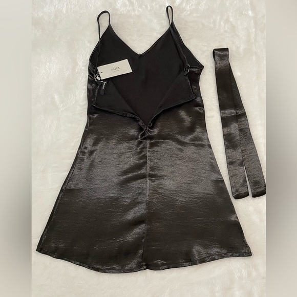 BNWT Sexy Little Black Dress LBD Silky Sash Tie Zipper Back Zaful Straps​ - Picture 2 of 8